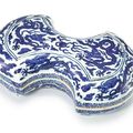 A Rare Blue and White Ingot-Shaped ‘Dragon’ Box and Cover, Mark and period of Wanli (1573-1620)