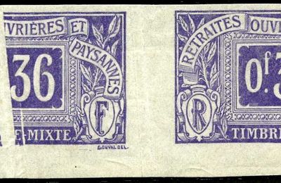 Plis accordéon sur timbres des retraites ouvrières et paysannes