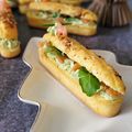 Bûchettes moelleuses mousse d'avocat , saumon et crevettes 