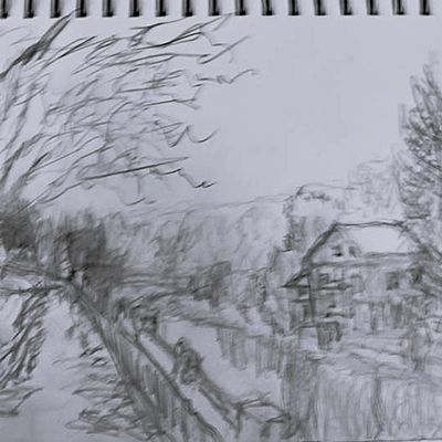 Elaboration d'un tableau " Sur les remparts " - Metz -