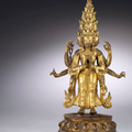 A gilt bronze eleven headed standing figure of Avalokiteshvara, Sino-Tibetan, Ming Dynasty (1368-1644)