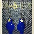 Boucles d'oreilles sequins émaillés Bleu Nuit avec étoile et longues dormeuses couleur bronze 