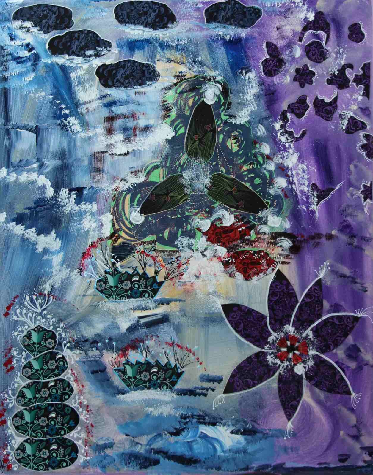 Nes, acryl et collage 2021, (40 X50 cm, n°197),