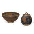 A russet-splashed black-glazed jar and cover and a russet-splashed black-glazed bowl, Song dynasty (960-1279)