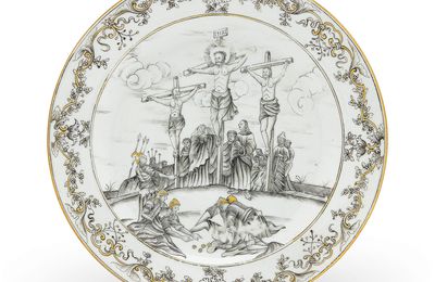 A grisaille Crucifixion plate, Qianlong period, circa 1745