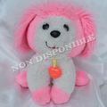 Peluche Doudou Chien Assis Vintage Rose Et Blanc Poochie 26cm Mattel 1982 Récré A2 