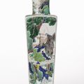 A wucai square section vase, Qing dynasty, Kangxi period (1662-1722)