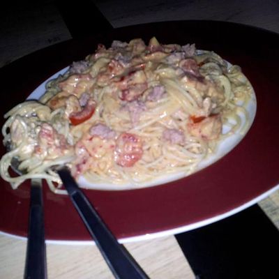 Spaghettis au thon tomate et moutarde 