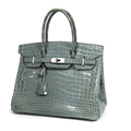 Hermès Paris made in france. Sac Birkin 30 cm en crocodile niloticus bleu jean
