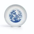 A blue and white 'Three Friends of Winter' dish, Seal mark and period of Qianlong (1736-1795)