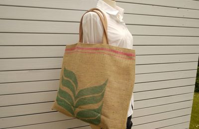 It bag cabas grandes dimensions sac de plage familial en toile de jute de sac à café recyclé réversible