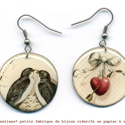 Saint Valentin - Série rétro-romantique oiseaux et coeur transpercé.