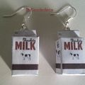 Boucles d'oreilles carton de lait au chocolat 