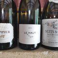 Champagne Drappier 2015, Reuilly Mabillot : le Haut de la pente 2018, Mongeard Mugneret : Nuits Premier Cru les Boudots 2010