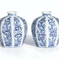 A fine pair of blue and white 'Lingzhi' octagonal jars, Marks and period of Yongzheng