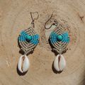 Boucles d'oreilles en micro-macramé et coquillages