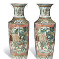 A pair of large famille verte vases, 19th century