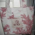 SAC TOILE DE JOUY, LIN ET MONOGRAMME