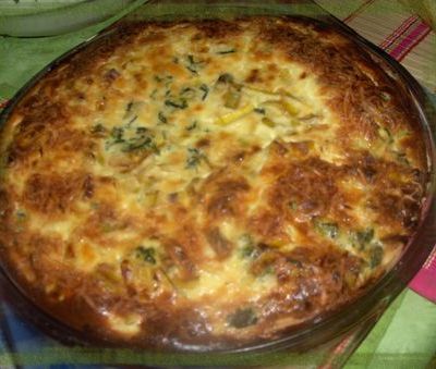 quiche à la pomme de terre, au poireau et épinards