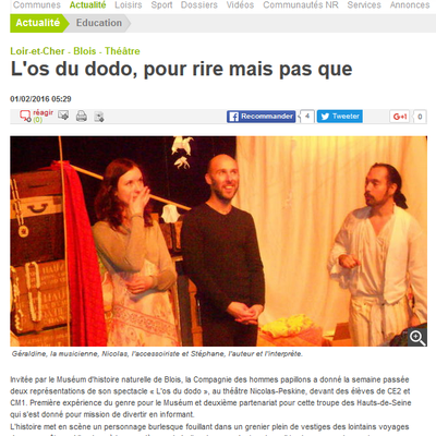 "L'Os du dodo" dans "La Nouvelle République" du 1er février 2016