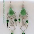 Boucles D'Oreilles Janet Verre Murano Et Rocailles Vert Argent D'Alpaca Artisanat Du Pérou