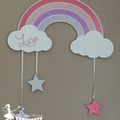 Décoration murale en bois Arc en ciel thème Licorne pour chambre d'enfant