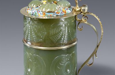 A courtly carved jade tankard, Augsburg, circa 1660 – 1670. Jade carving attributed to Johann Daniel Mayer