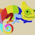 Motif machine à broder : caméléon arc-en-ciel