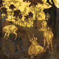 Phạm Hầu (1903-1995), A family of deer in a forest