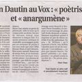 "Yvan Dautin, poètriste et anargumène", article de Marc Dazy dans le Progrès de L'Ain, concert de Bourg en Bresse