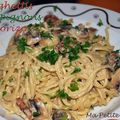 Spaghettis au chorizo et champignons