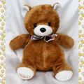 Doudou Peluche Ours Marron Brun Et Blanc Noeud Carreaux Boulgom