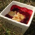 Crumble aux pêches de vigne et aux framboises