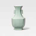 A fine and rare celadon-glazed oblong hexagonal vase, Yongzheng seal mark and of the period (1723-1735)