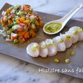 Tartare de légumes croquants et carpaccio de St-Jacques au pesto de légumes