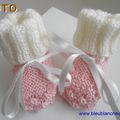 tuto tricot bebe, chaussons bb rose ecru, explications en pdf