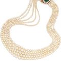 Natural Pearl, Emerald and Diamond Necklace