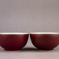 Pair of porcelain tea-bowls with copper-red glaze, Yongzheng mark and period (1723-1765)
