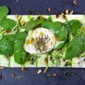 Carpaccio de courgette, chèvre chaud, citron et miel