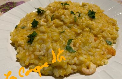 Risotto courge rouge de Sicile et crevettes parfumé au safran