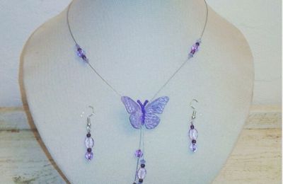 Parure mariage ou pour tout les jours parme, mauve, violet, Swaroski, verre et papillon