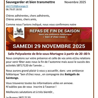 SAMEDI 29 NOVEMBRE 2025.......UNE DATE À RETENIR !