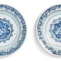 Two blue and white 'floral' dishes, Ming dynasty, Tianqi period (1621-1627)