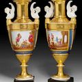 Pair of important vases with neapolitan scenes, Paris, Restoration, circa 1820.