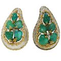 Buccellati. Carved Emerald & Two-tone Gold Clip-on Earrings, Italy, 1990's
