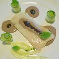 Merlu, sauce olive, courgettes et basilics de Michel Bras