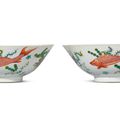 A pair of famille verte ‘fish’ bowls, Qing dynasty, 19th century