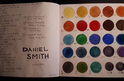 Mon répertoire dans mon carnet....de mes couleurs d'aquarelle. My watercolor swatches in my sketchbook