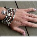 Bracelet multirangs en perles Heishi coquillage et nacre