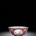 A very fine ruby-ground sgraffiato medallion bowl, seal mark and period of Daoguang (1821-1850)